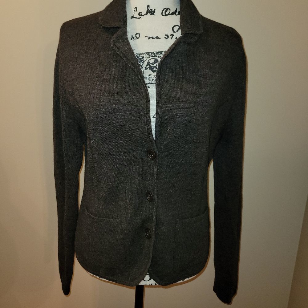 Women's Dark Gray Button-Front Cardigan Sweater